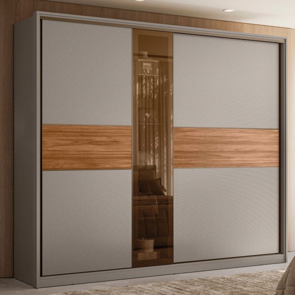 Guarda-Roupa Casal Authentic 2 Portas 6 Gavetas 100% Mdf com Vidro Flex Nogueira/Nude - Demóbile