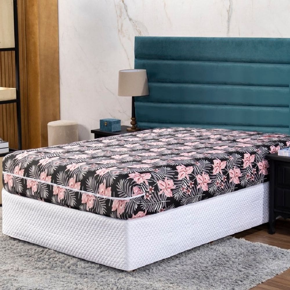 Capa de Colchão Queen 30cm com Zíper Protetor de Malha Estampada 1 Peça