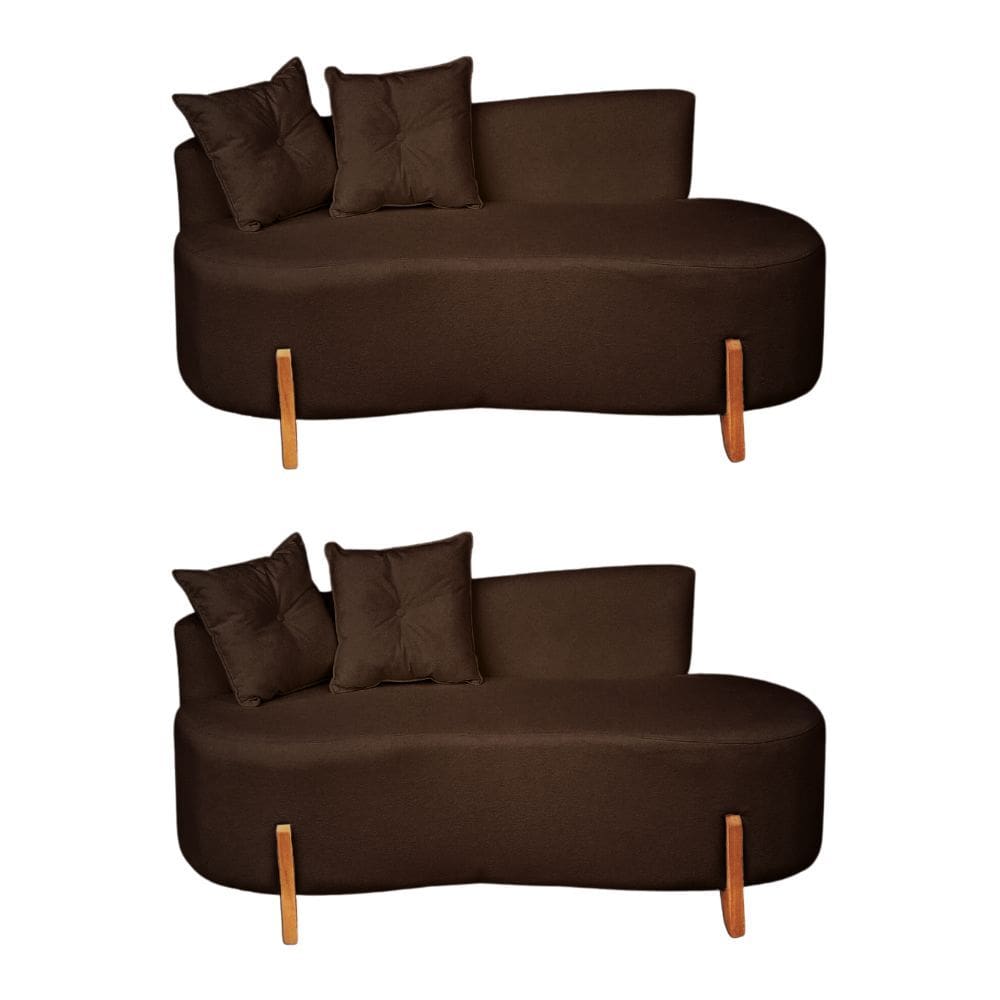 Kit 02 Sofá Orgânico 2 Lugares C/2 Almofadas Curvo Sala Recepção Luna Boucle Marrom - Montanaris Decor
