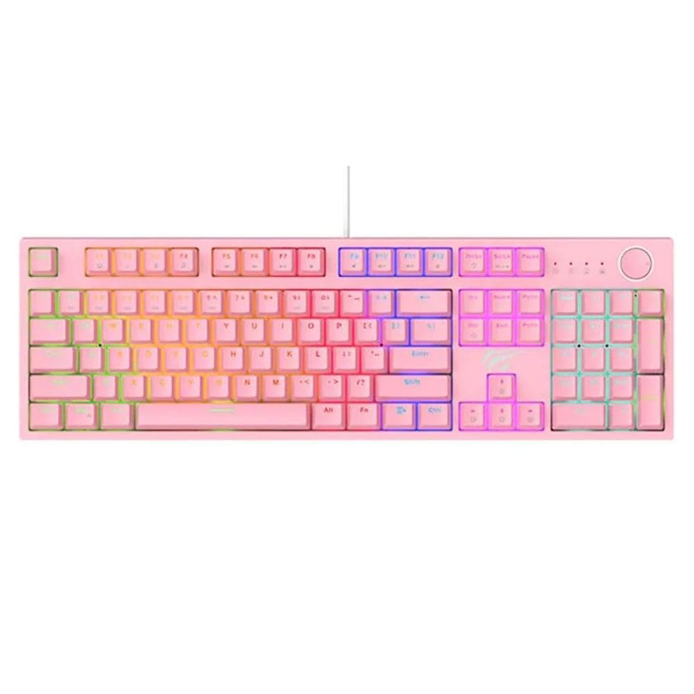 Teclado Gamer Mecânico Havit KB871L, RGB, Rosa Quartz