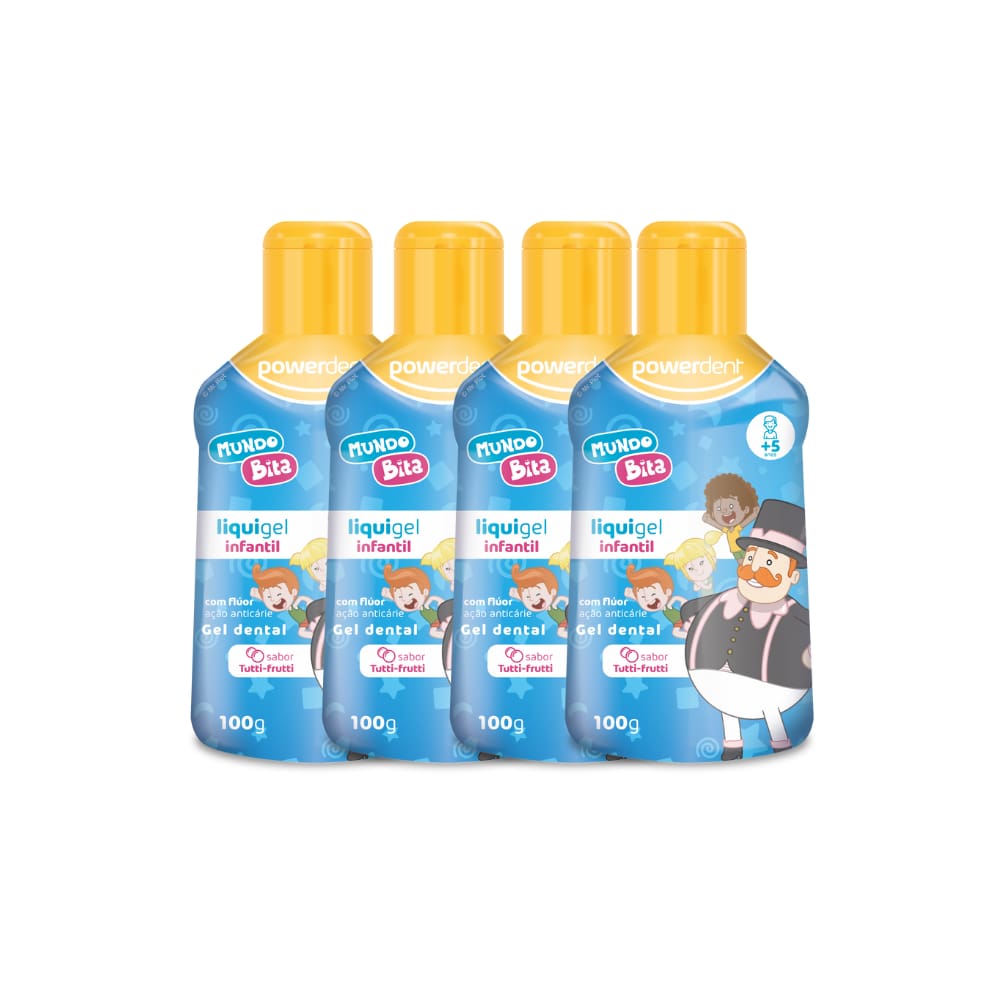 KIT 4 Liquigel Infantil Powerdent Tutti-Frutti Mundo Bita