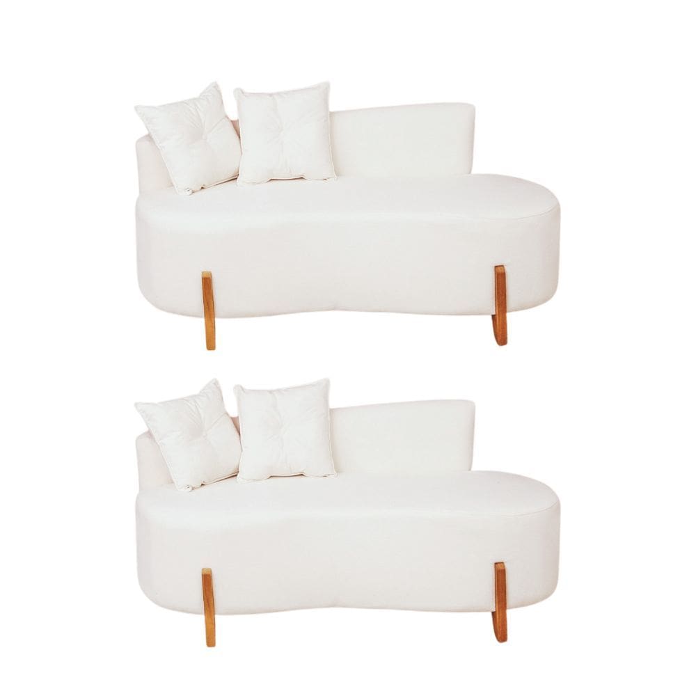 Kit 02 Sofá Orgânico 2 Lugares C/2 Almofadas Curvo Sala Recepção Luna Boucle Branco - Montanaris Decor