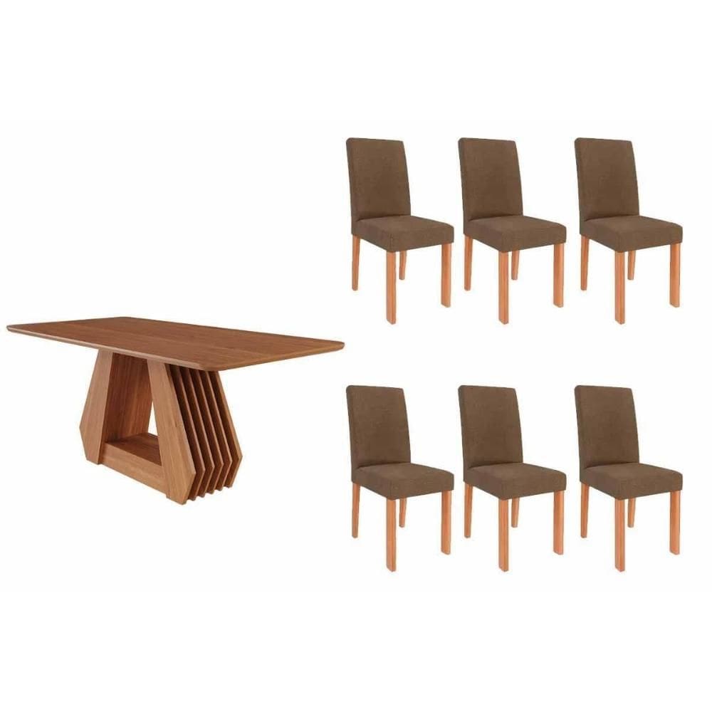Sala de Jantar Completa Ágata Tampo Madeirado 180x90cm e 6 Cadeiras Maia Cinamomo - Cinamomo/Suede Mascavo Chocolate - Cimol