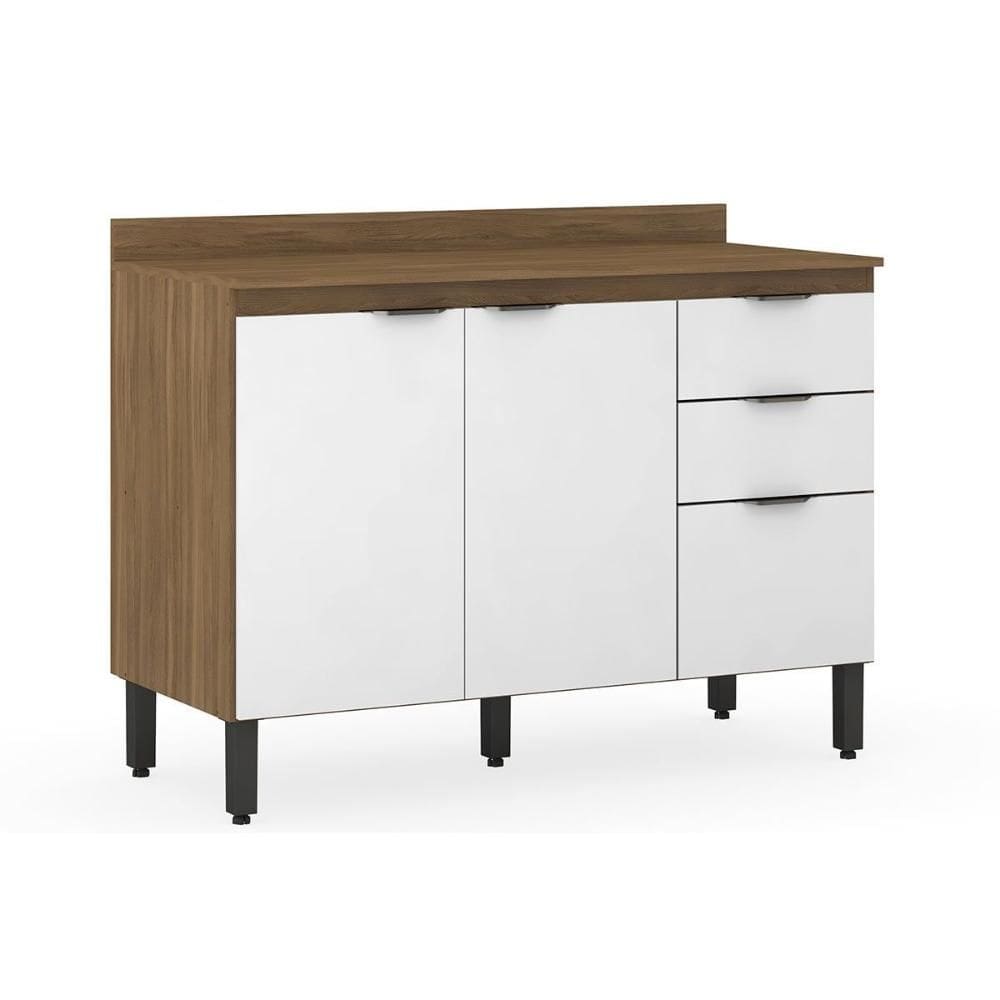 Balcão de Cozinha c/ Tampo Firenze c/ 3 Portas e 2 Gavetas 120cm Amendola/Branco - Demóbile