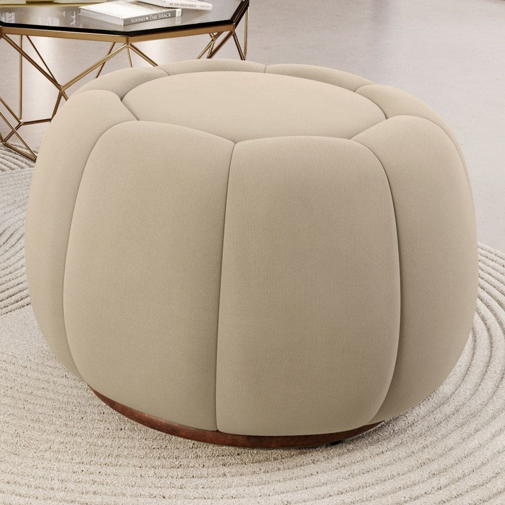 Puff Decorativo Estilo Abóbora Orgânico Shell Veludo Bege - Desk Design
