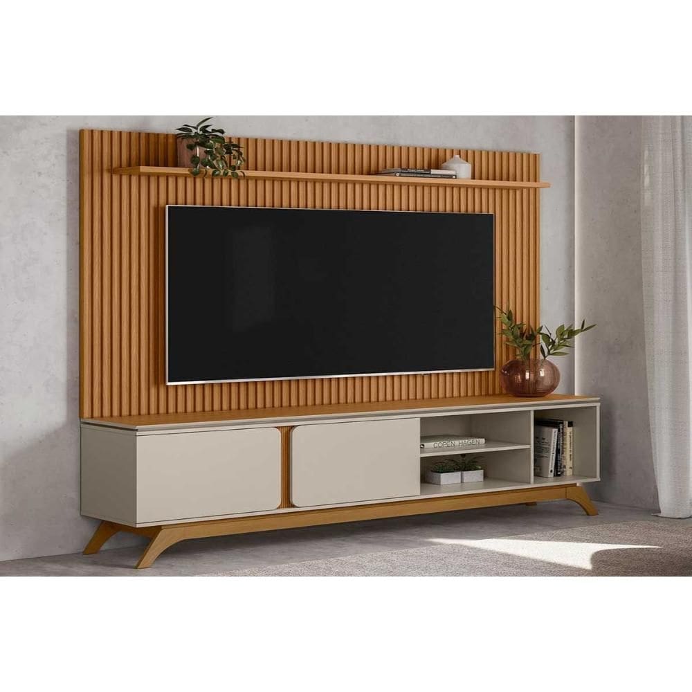 Home p/ TV até 75 Pol Istambul/Genova 2 Pta 1 Prat c/ Pés 200x194cm Nature/Off White - Linea Brasil