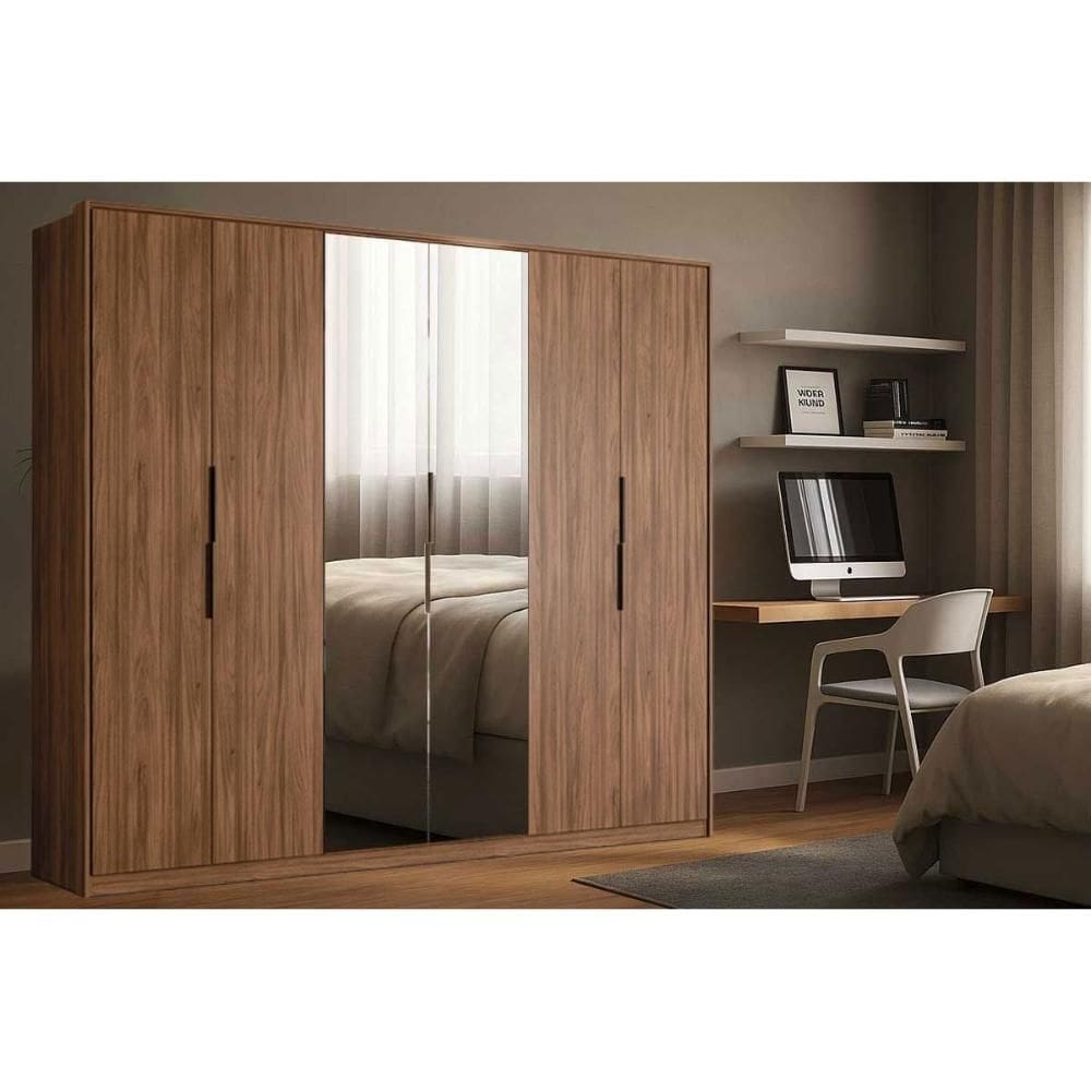 Guarda Roupa Casal 6 Portas (2 c/ Espelho) e 6 Gavetas Atrice Nogueira Touch - Demóbile