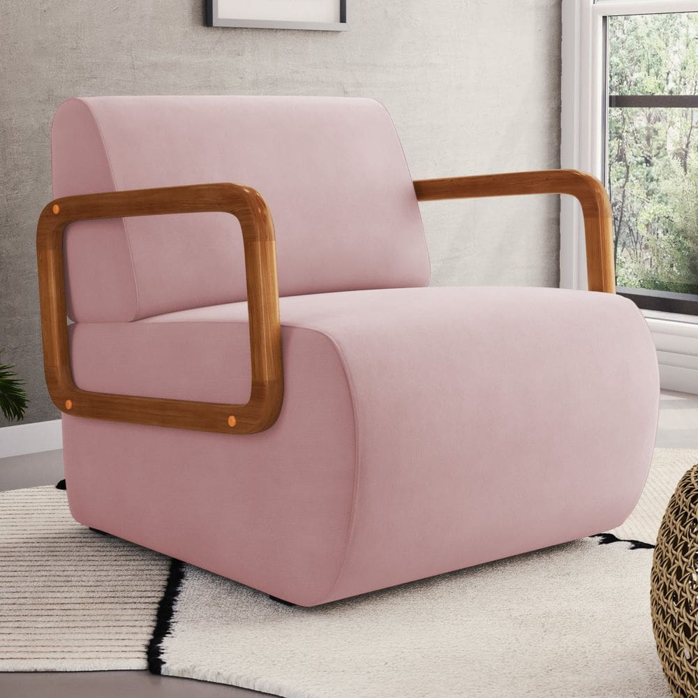 Poltrona Decorativa Orgânica Living Kavya Veludo Rosê - Desk Design
