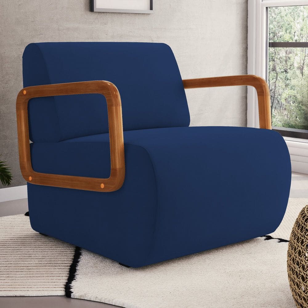 Poltrona Decorativa Orgânica Living Kavya Veludo Azul Marinho - Desk Design