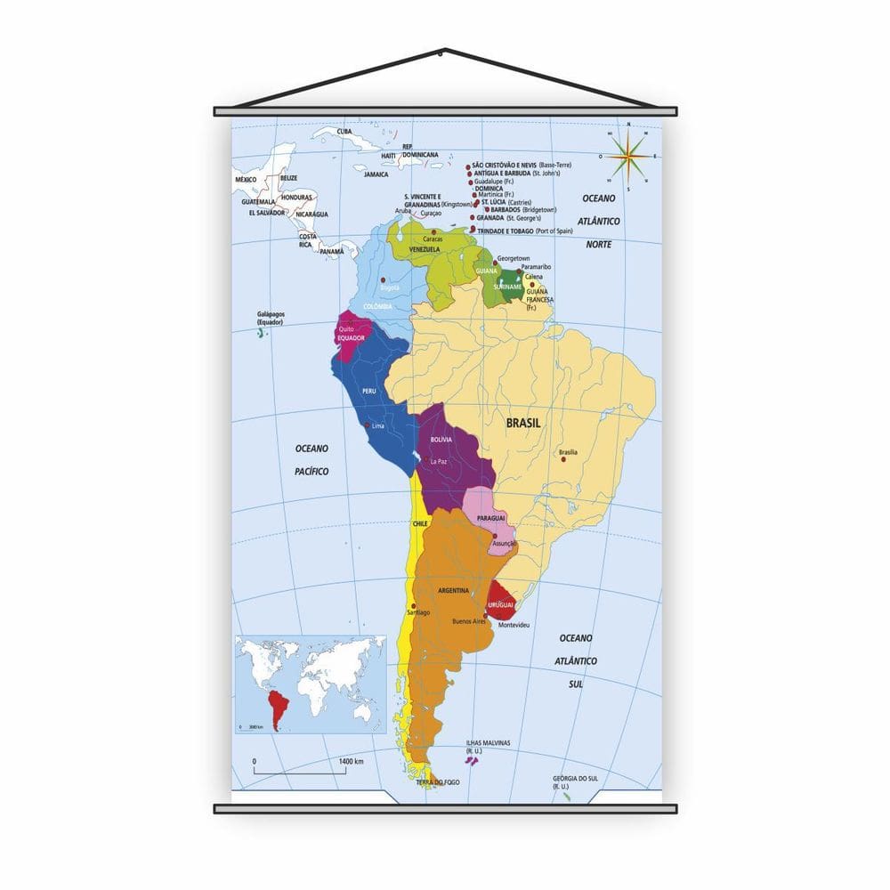 Banner Pedagógico Escolar Mapa América Do Sul 80X50Cm