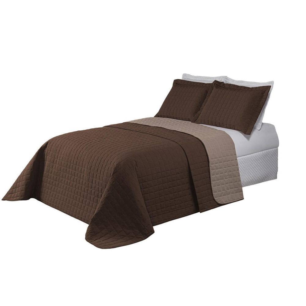 Cobre Leito Premium Casal Dupla Face Tabaco/Caqui 3 Peças