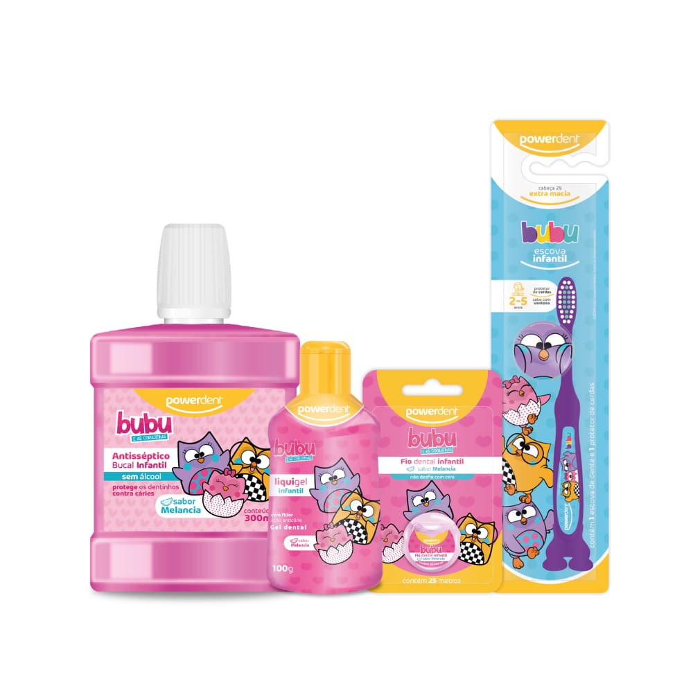 Kit Escova De Dentes + Fio + Antisséptico E Gel Dental Bubu