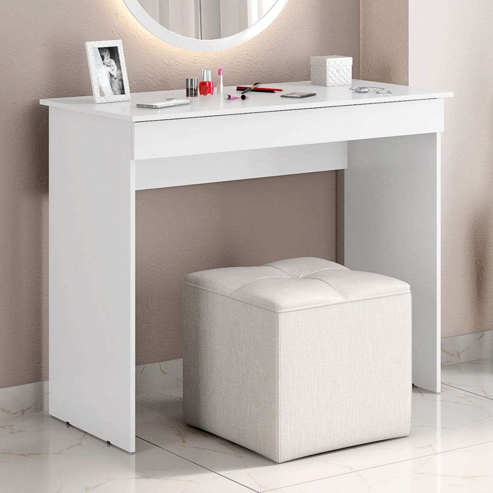 Mesa Escrivaninha Penteadeira Romênia 90cm com 01 Gaveta Branco - Desk Design