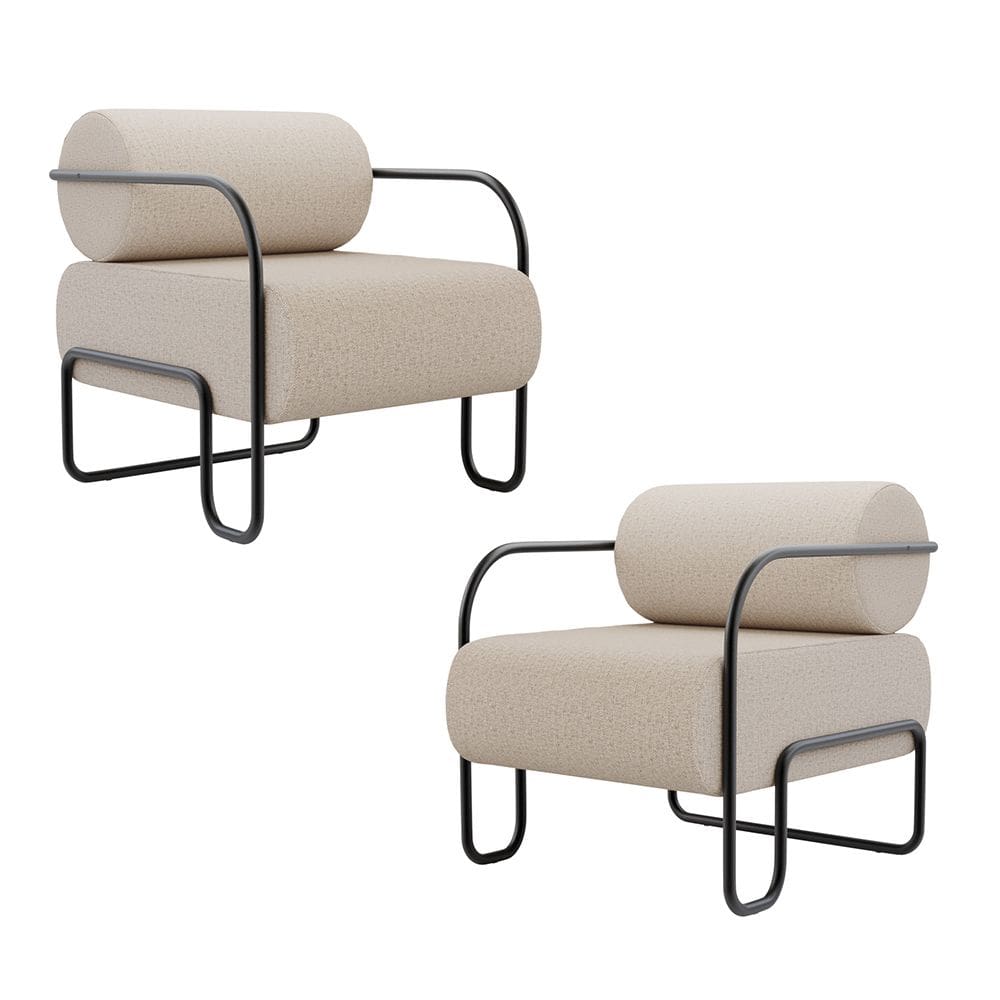 Kit 02 Poltronas Decorativas Orgânica Living Miska Linho Bege - Desk Design