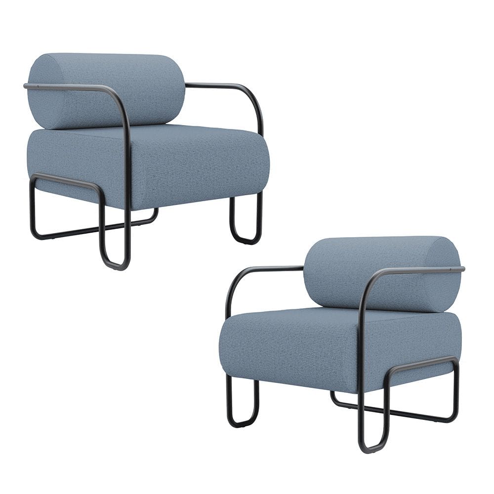 Kit 02 Poltronas Decorativas Orgânica Living Miska Linho Denim - Desk Design