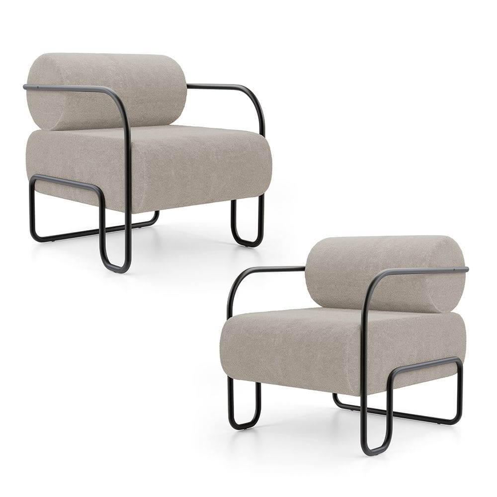 Kit 02 Poltronas Decorativas Orgânica Living Miska Bouclê Bege - Desk Design