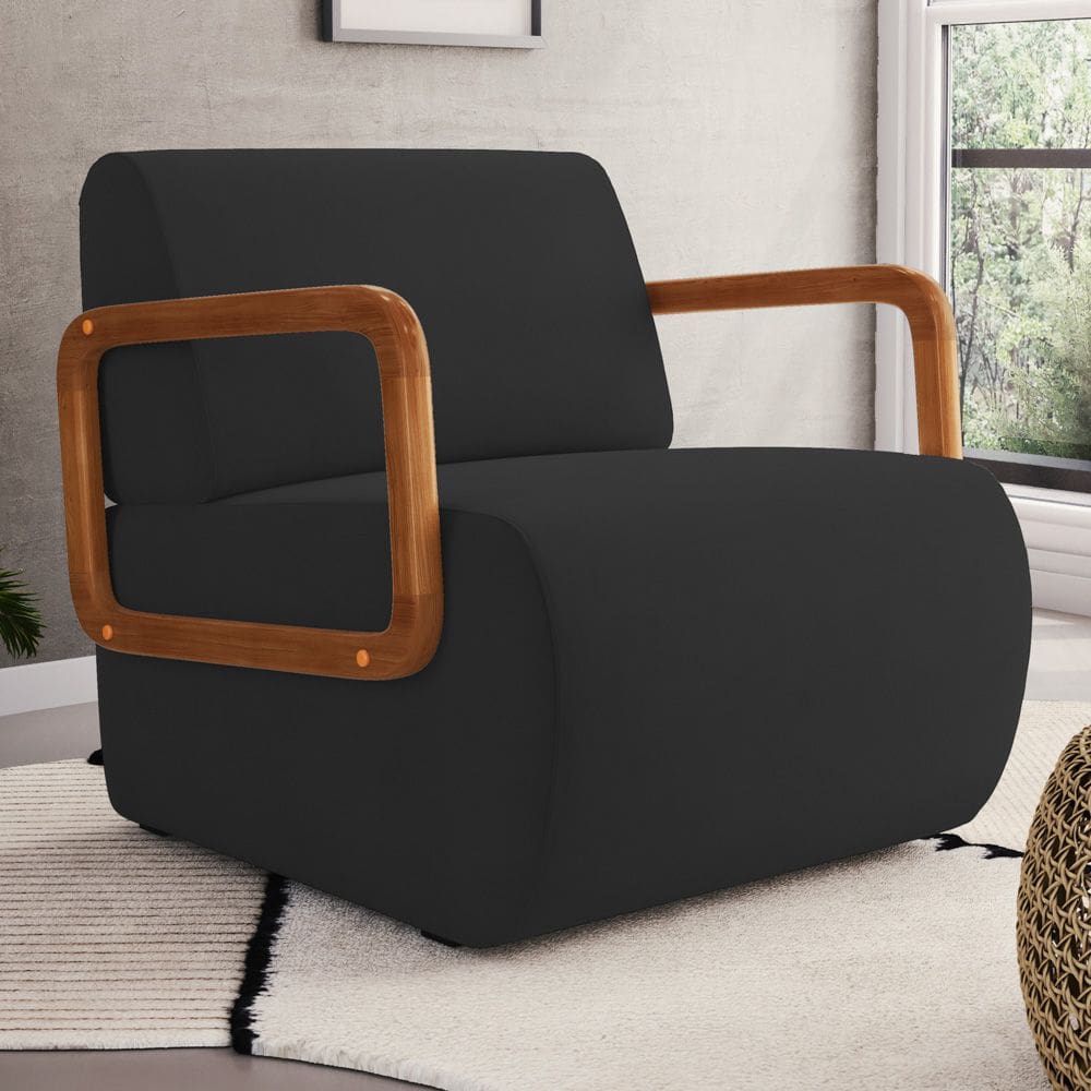 Poltrona Decorativa Orgânica Living Kavya Veludo Preto - Desk Design