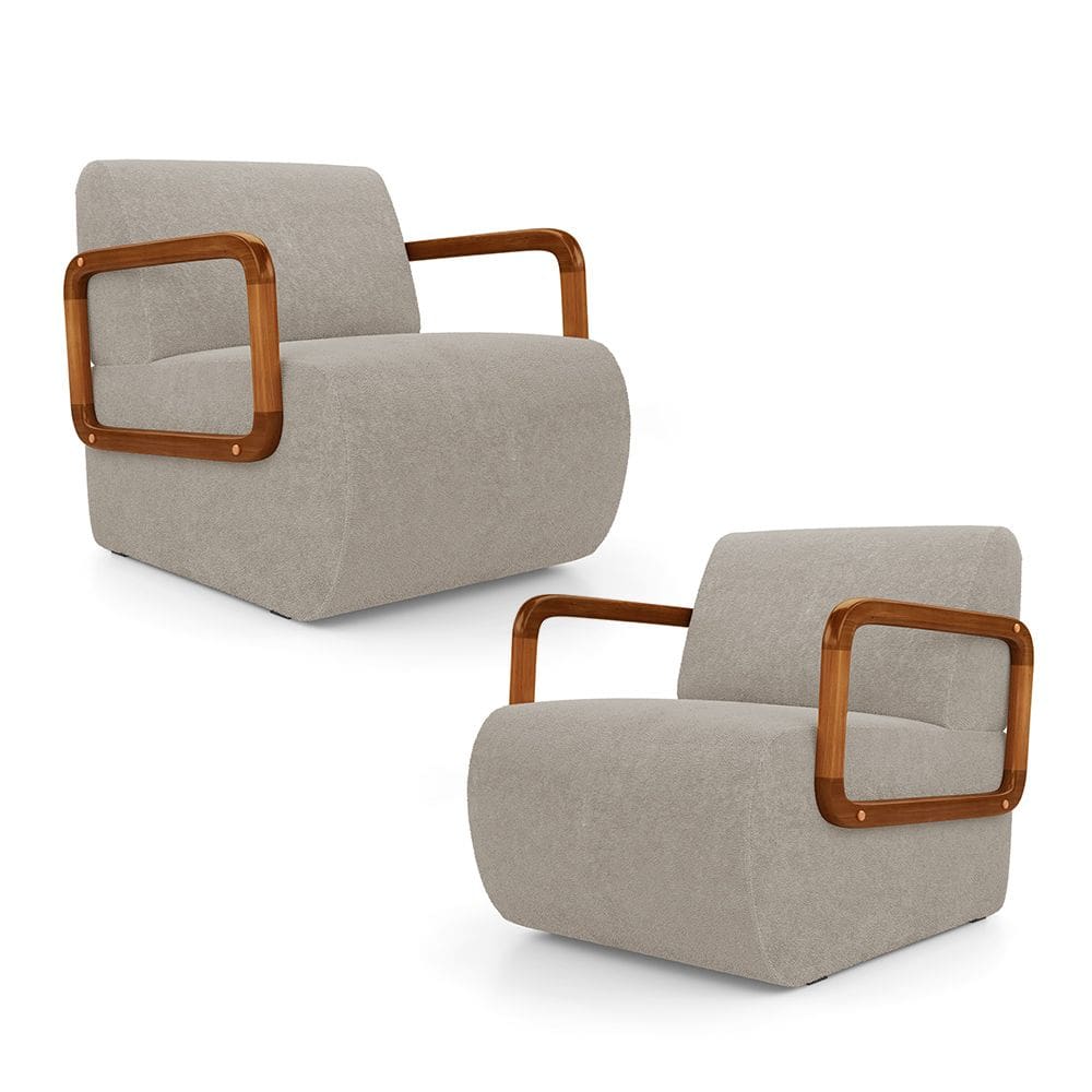 Kit 02 Poltronas Decorativas Orgânica Living Kavya Bouclê Bege - Desk Design