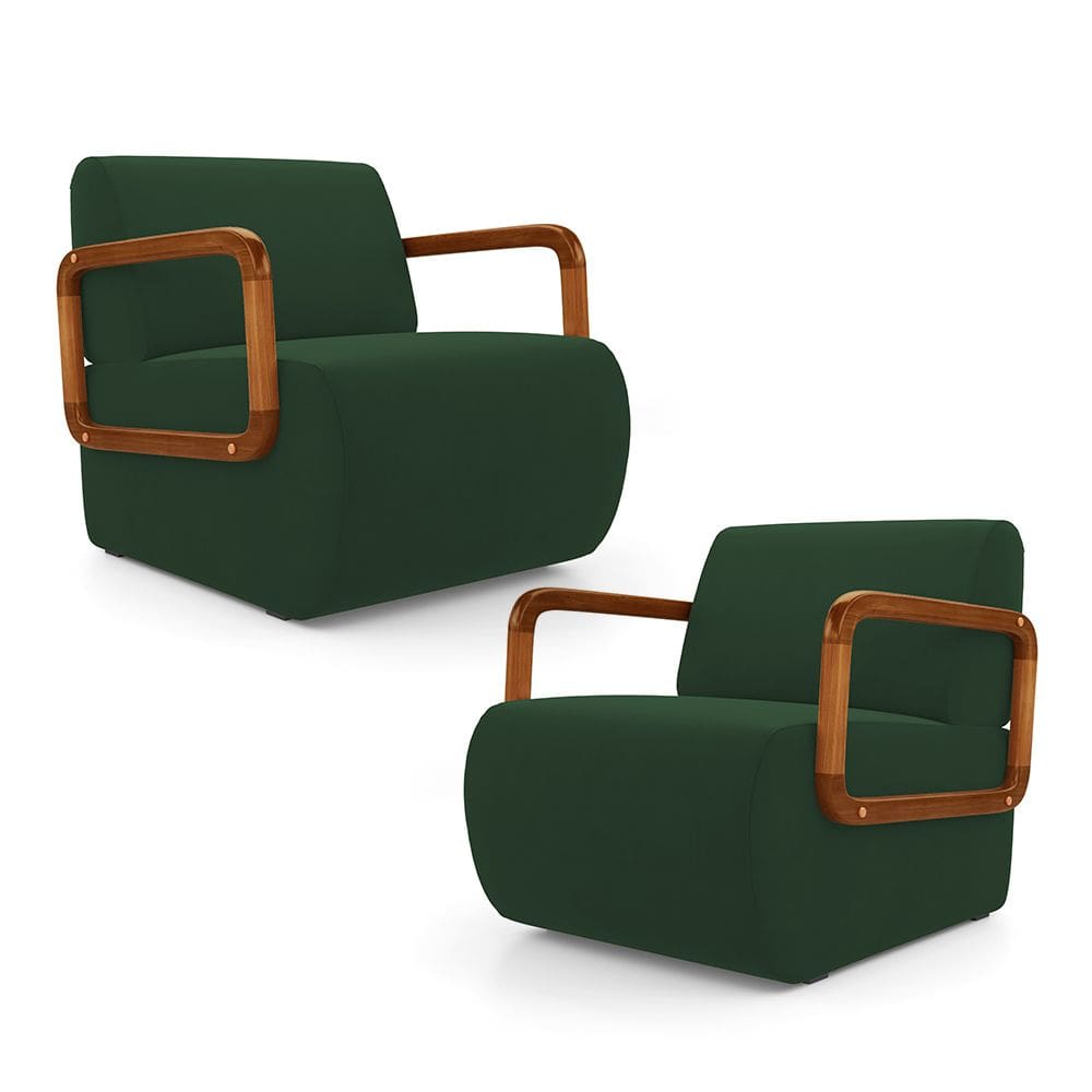 Kit 02 Poltronas Decorativas Orgânica Living Kavya Veludo Verde Escuro - Desk Design