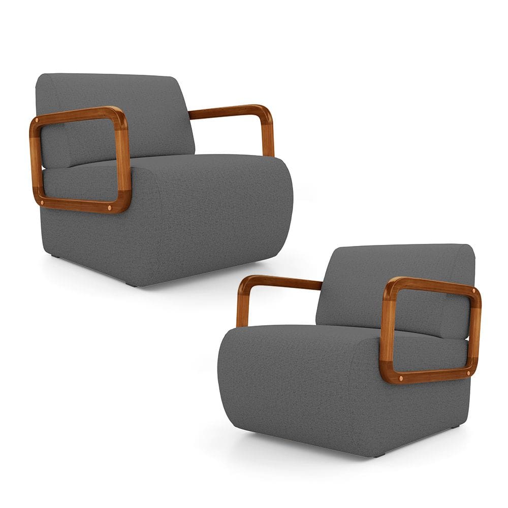 Kit 02 Poltronas Decorativas Orgânica Living Kavya Linho Grafite - Desk Design