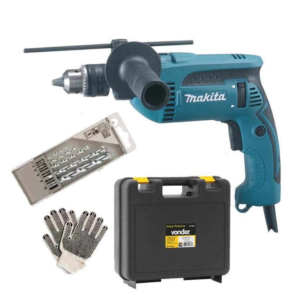 Furadeira Impacto 1/2 760w Makita Hp1640 e Acessórios 110V