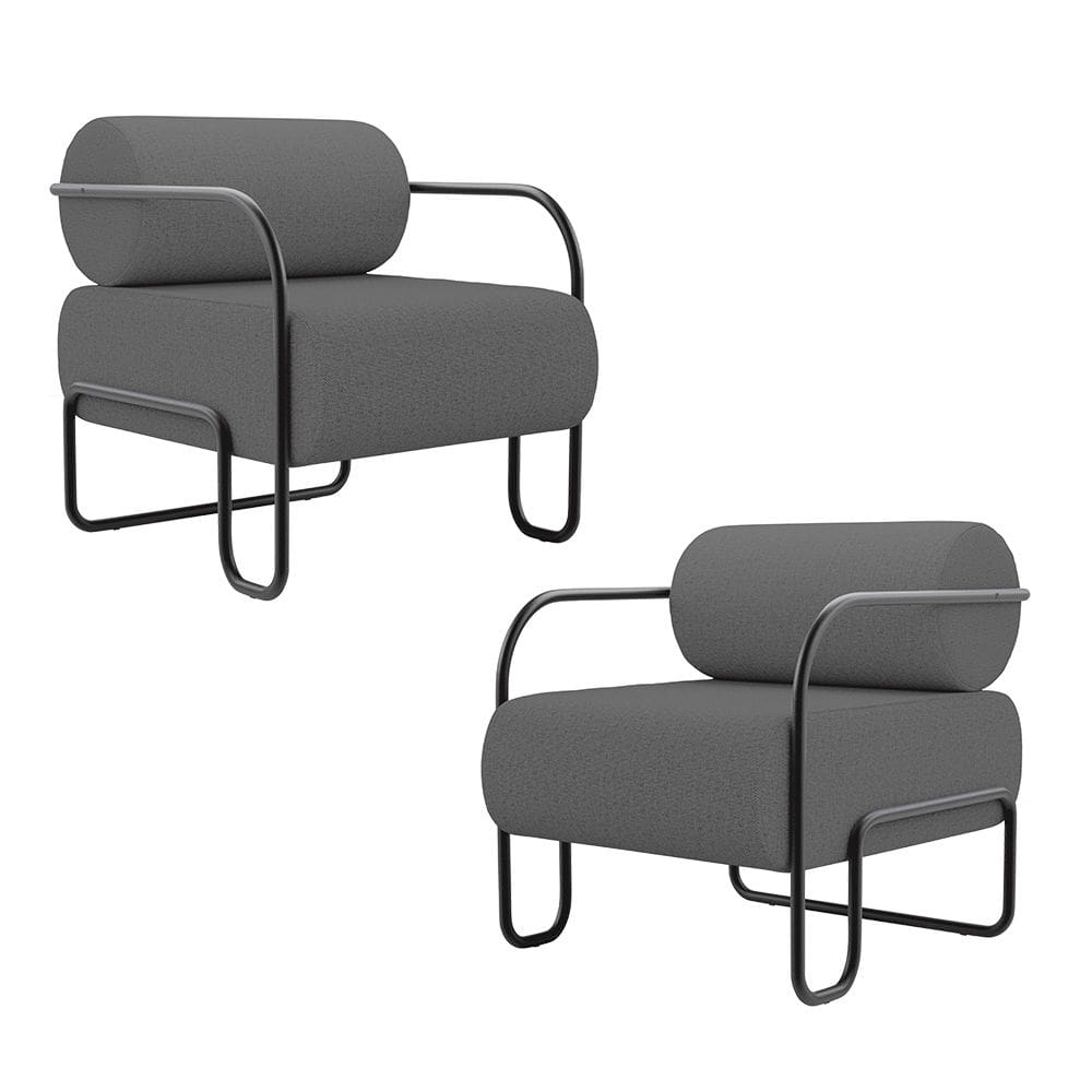 Kit 02 Poltronas Decorativas Orgânica Living Miska Linho Grafite - Desk Design