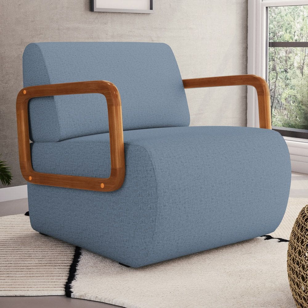 Poltrona Decorativa Orgânica Living Kavya Linho Denim - Desk Design