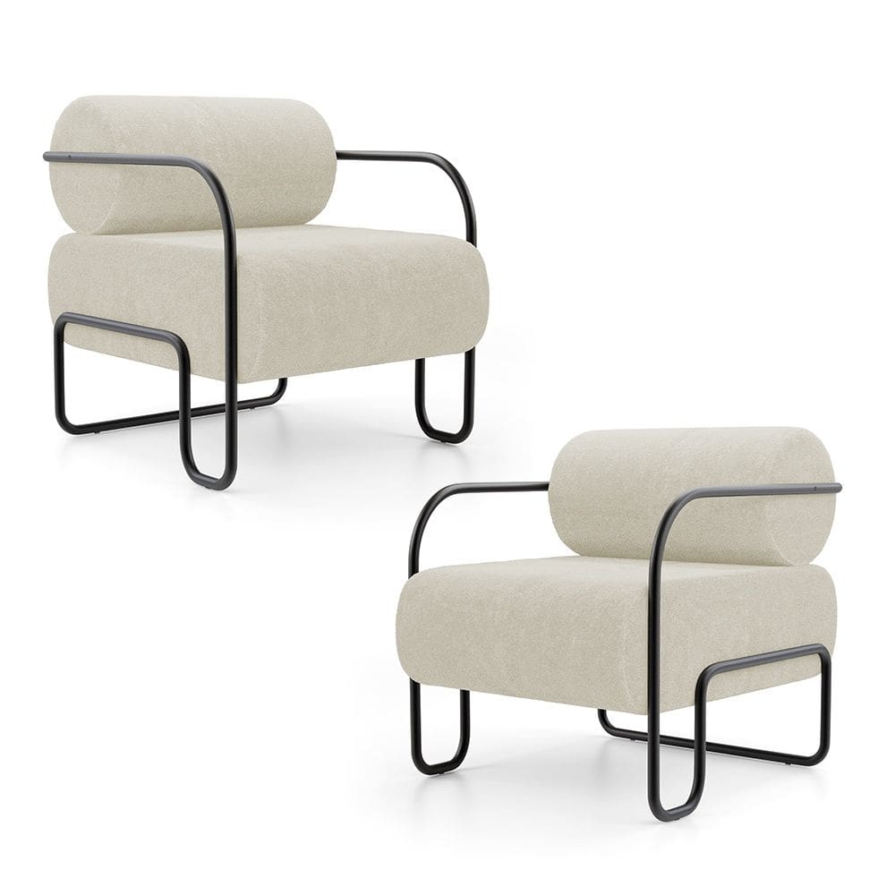 Kit 02 Poltronas Decorativas Orgânica Living Miska Bouclê Off White - Desk Design