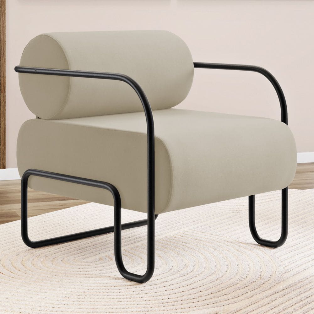 Poltrona Decorativa Orgânica Living Miska Veludo Bege - Desk Design