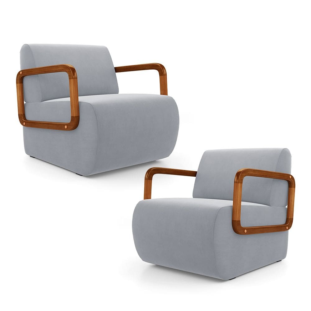 Kit 02 Poltronas Decorativas Orgânica Living Kavya Veludo Cinza Claro - Desk Design