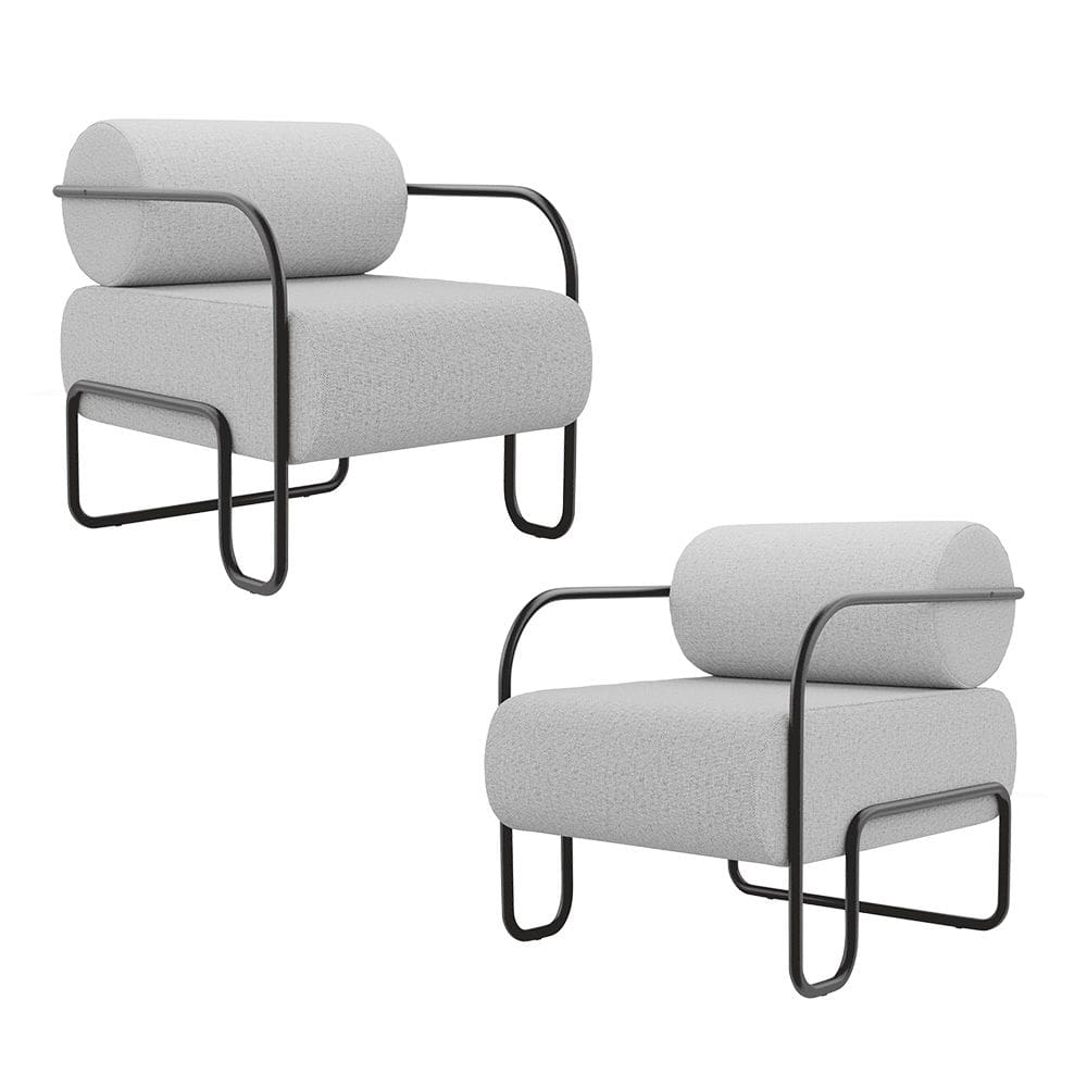 Kit 02 Poltronas Decorativas Orgânica Living Miska Linho Cinza Claro - Desk Design