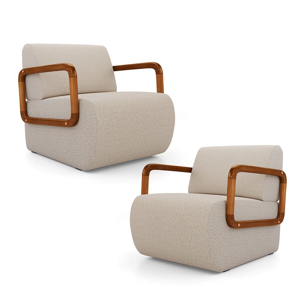 Kit 02 Poltronas Decorativas Orgânica Living Kavya Linho Bege - Desk Design