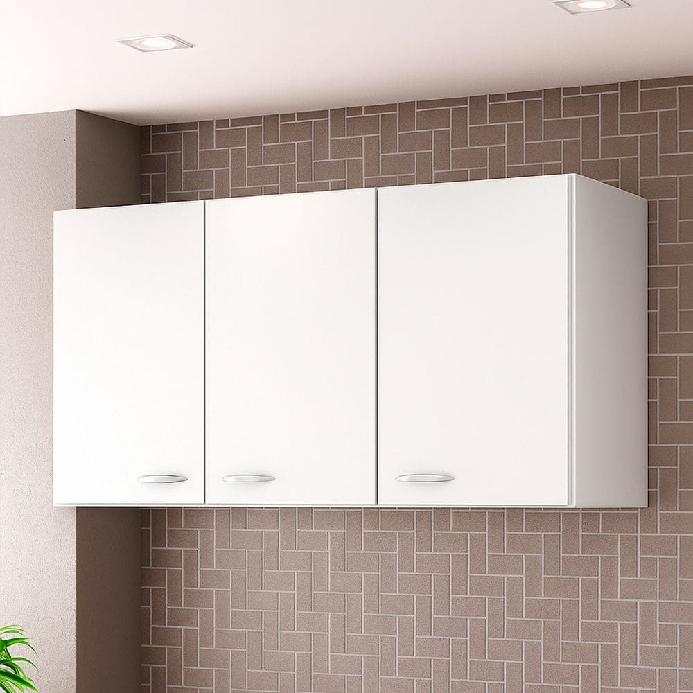 Armário Aéreo Cozinha Valença 120cm com 03 Portas Branco - Desk Design