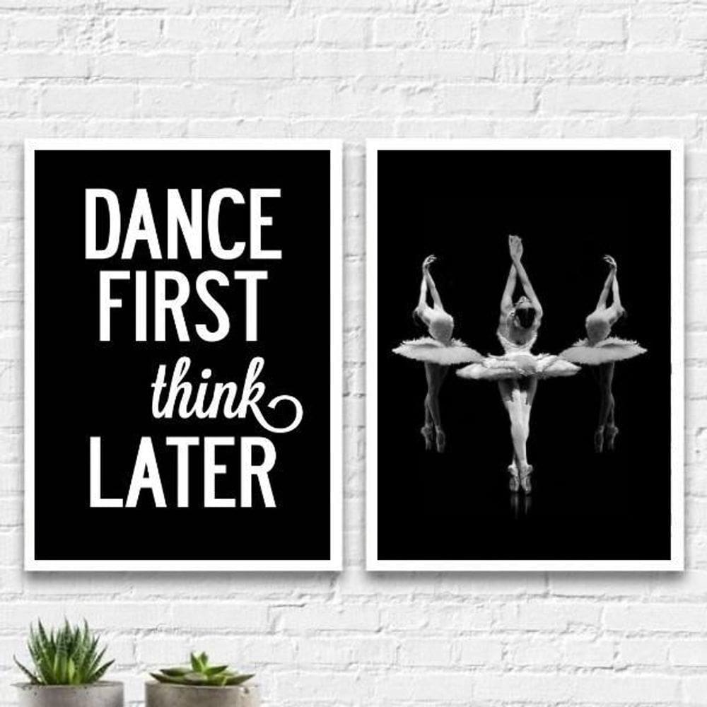 Kit 2 Quadros Bailarinas Dance 45X34Cm Madeira Branca