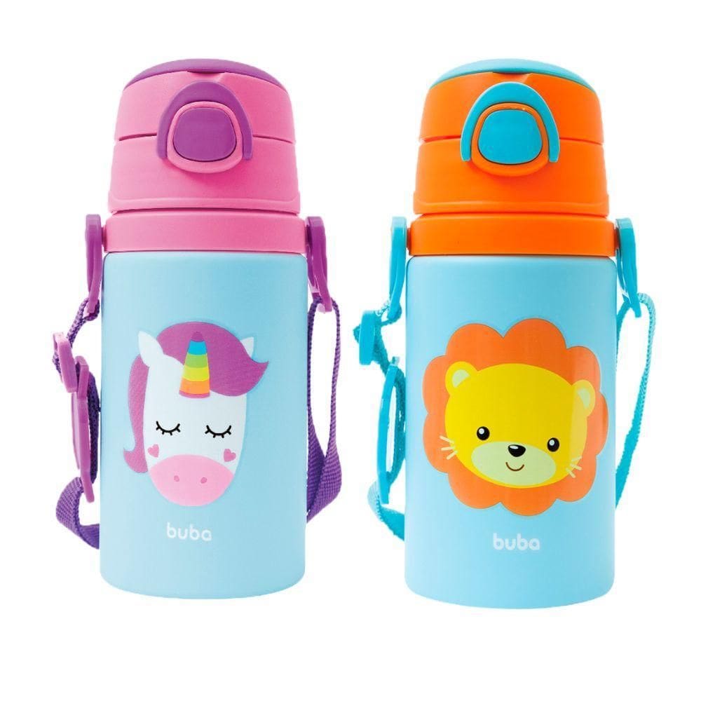 Kit 2 Garrafinhas Alumínio Antivazamento Infantil Bebe Suco