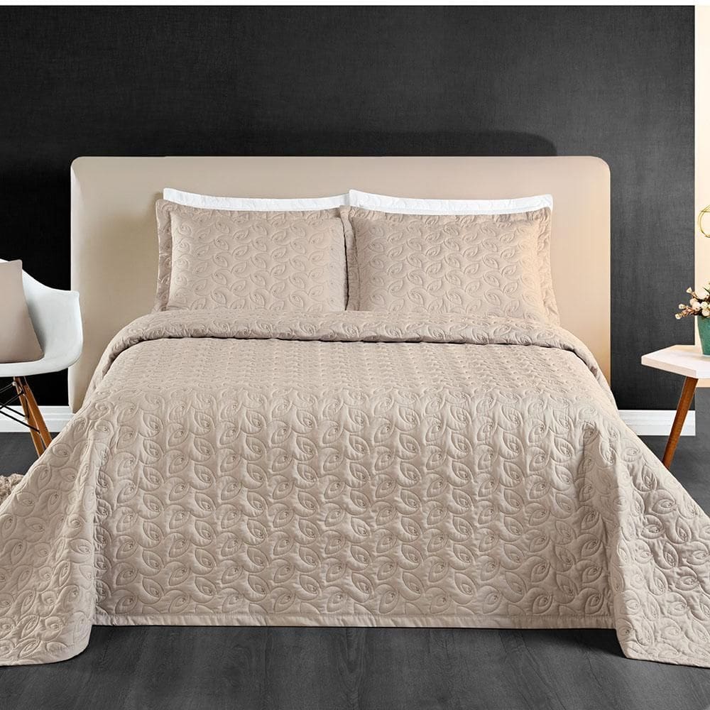 Colcha Cobre Leito Valença King 3 Peças Dupla Face - Cáqui