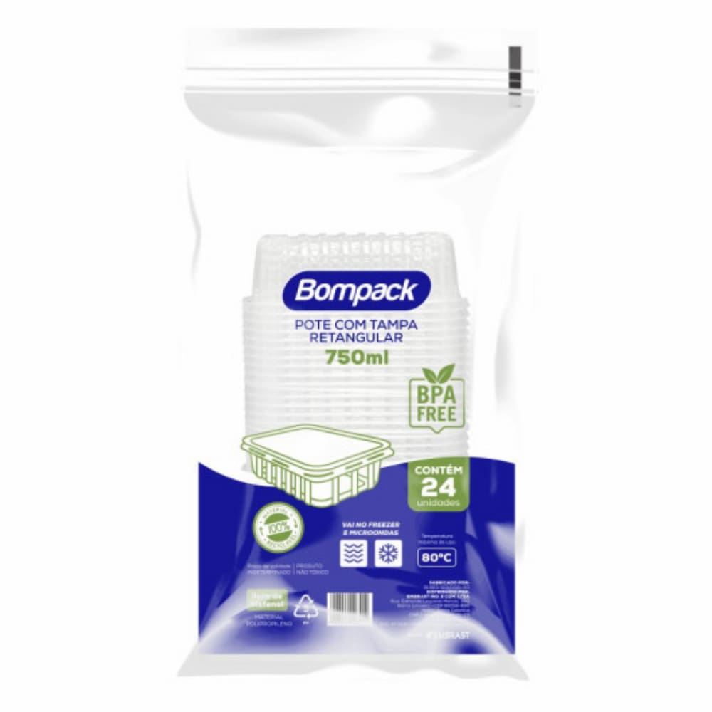 Pote com tampa retangular 750 ml Bompack
