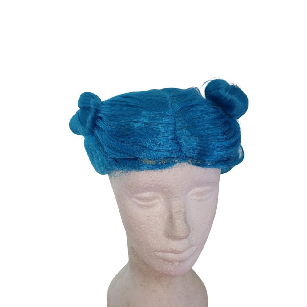 Peruca Infantil Cabelo Azul Com Coques Estilo Bonequinha