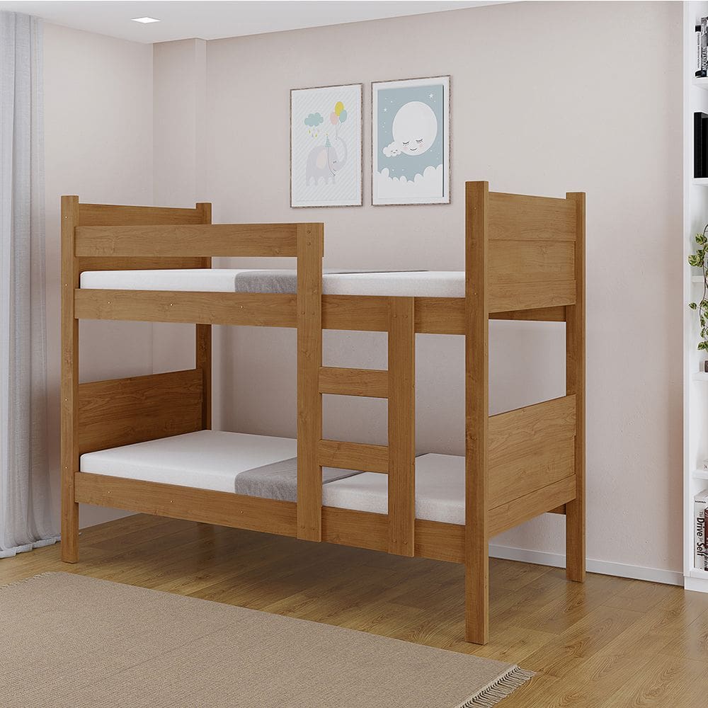 Beliche 100% Mdf Fortaleza - Duas Camas Solteiro Compacta e Moderna Amêndoa