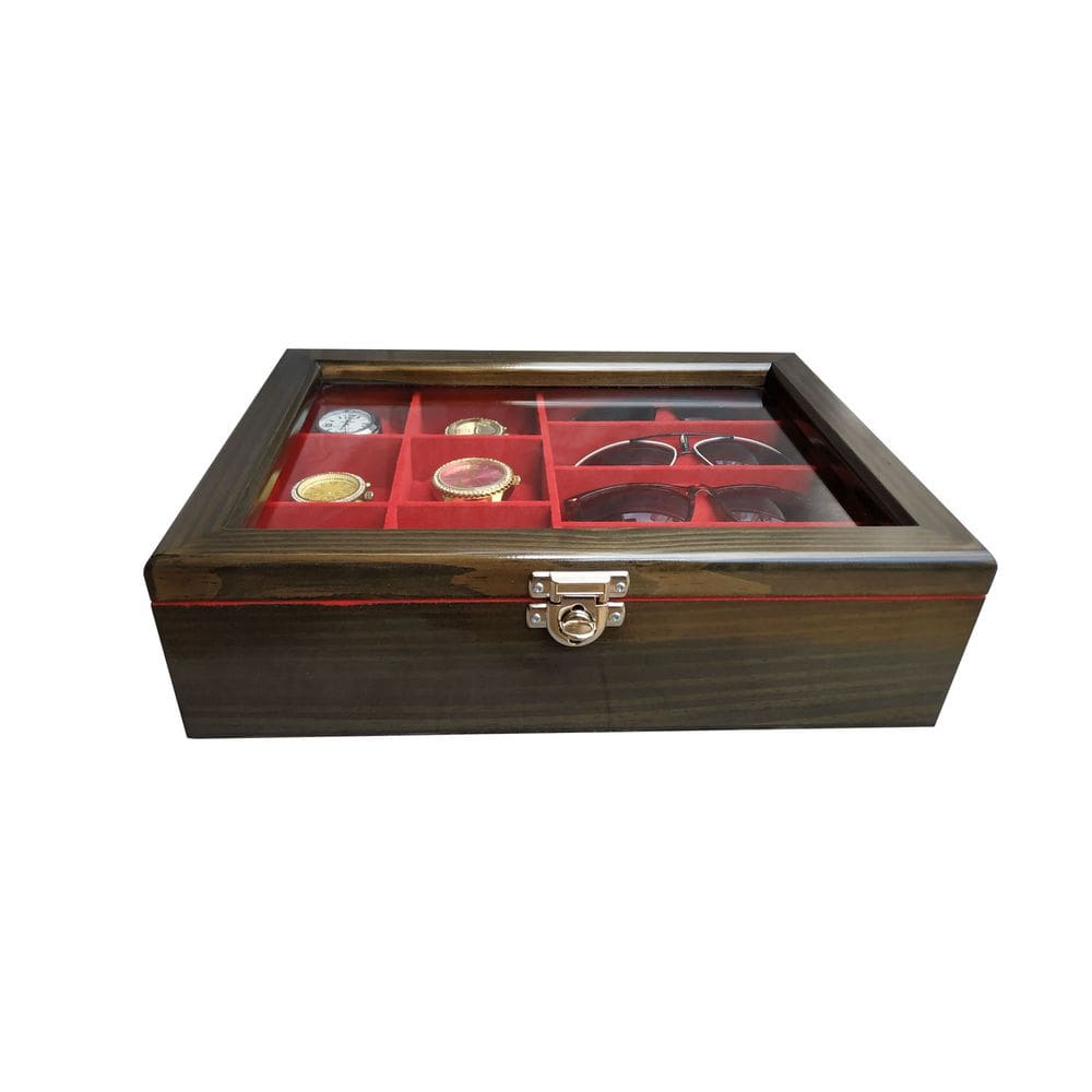 Estojo 06 Relógios e 04 Óculos - Ébano Flocado de Vermelho