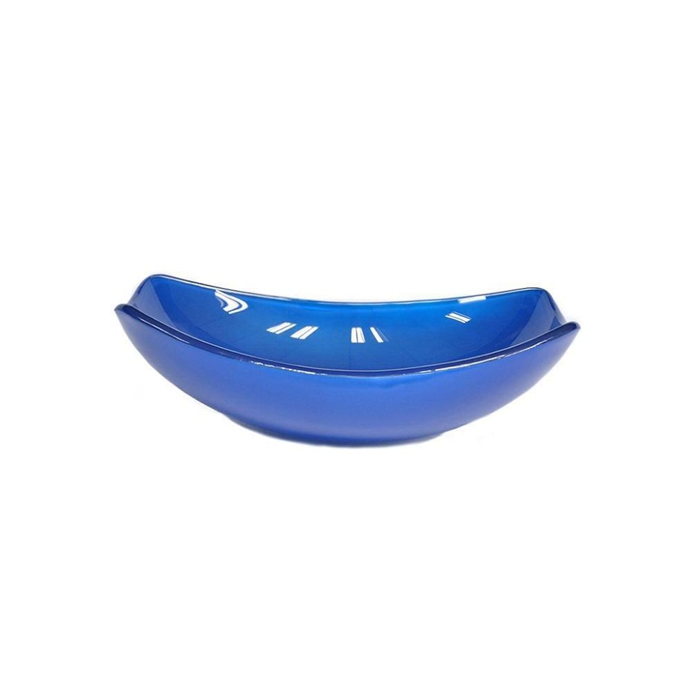 Cuba De Apoio Vidro Oval Chanfrada Azul Escuro 51cm
