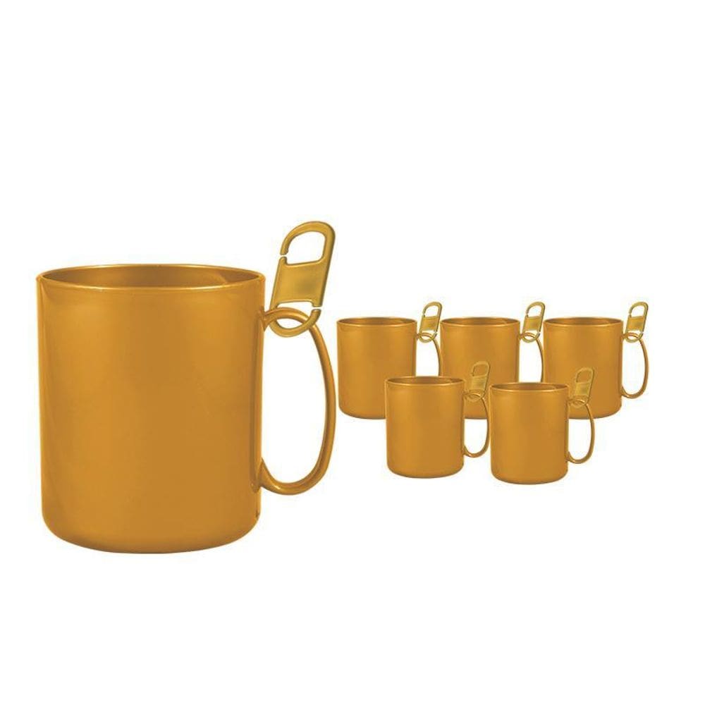 Kit 6 Caneca Redonda Clipe Dourado 400Ml Plástico