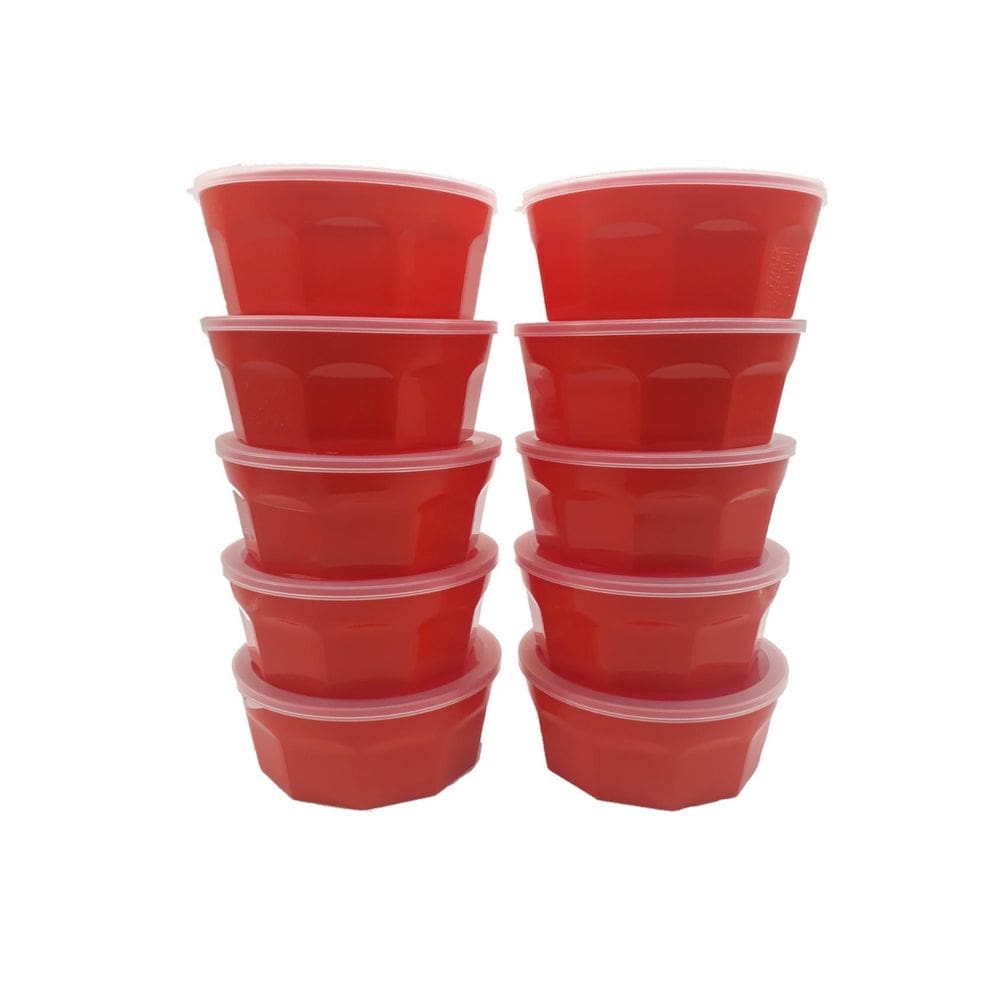 10 Potes Oitavados C/Tampa Marmita Sobremesa 700 Ml Vermelho