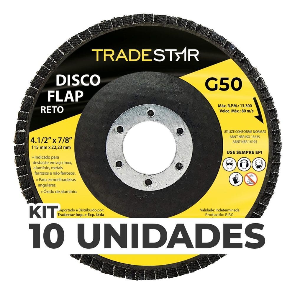 Kit Com 10 Disco Flap Reto 4.1/2 X 7/8 Fds115-50Fc Z50