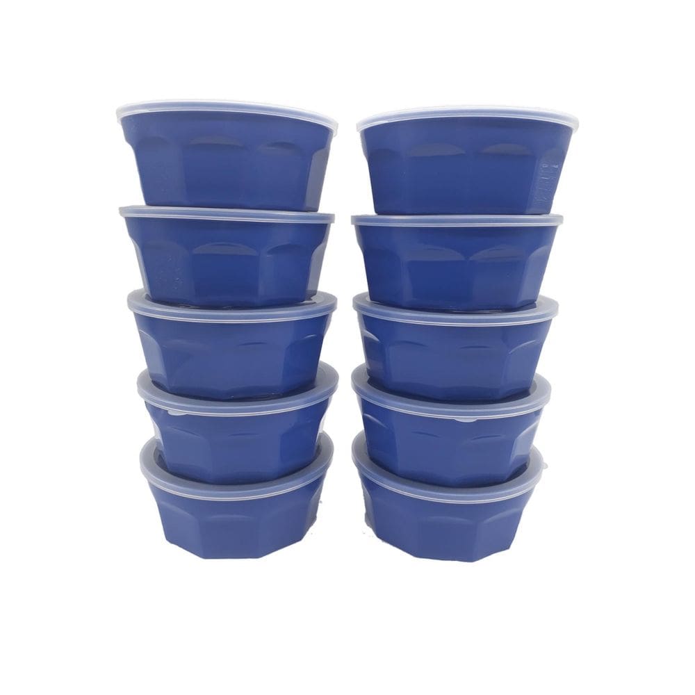 10 Potes Oitavados Com Tampa Marmita Sobremesa 700 Ml Azul