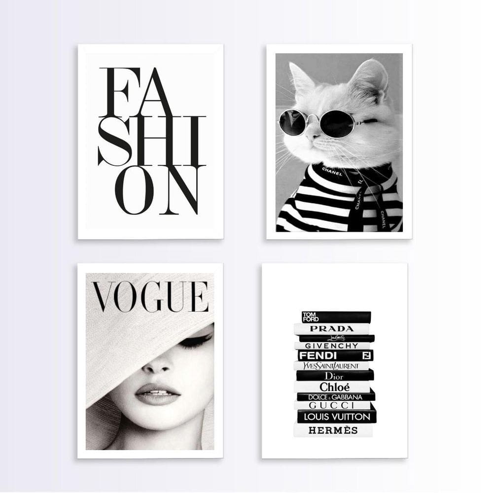 Kit 4 Quadros Moda Marcas Famosas 33X24Cm