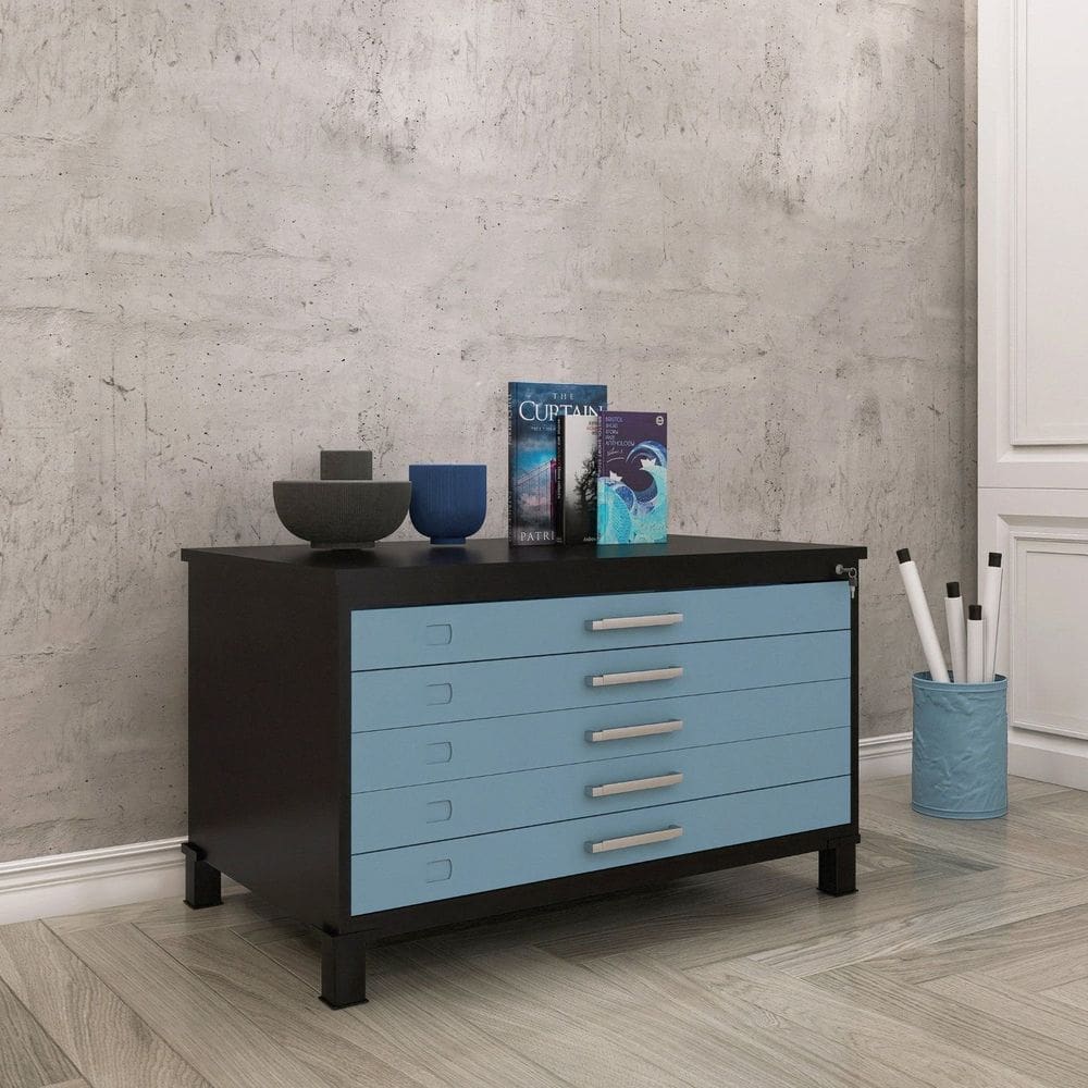 Mapoteca Mont 5 Gavetas 71,3cm X 120,4cm Aço Preto/Azul Dali