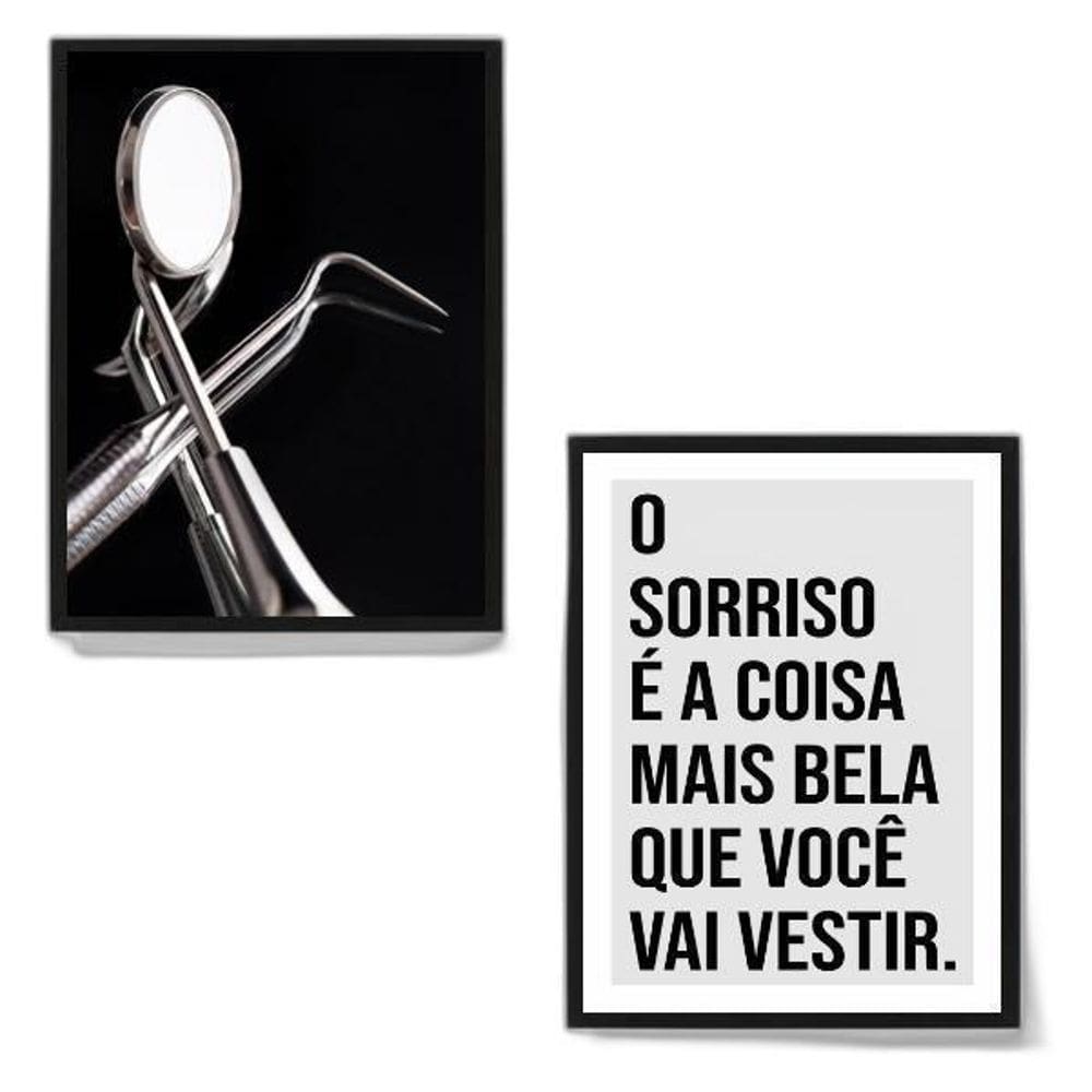 Kit 2 Quadros Para Consultório Odontológico 24X18Cm Preta