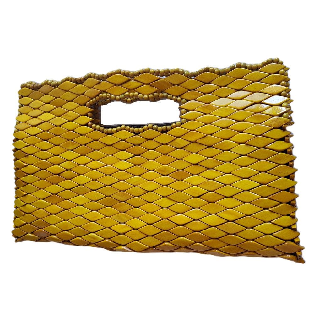 Bolsa Madeira Retangular Amarela Alça Embutida Grande 36cm
