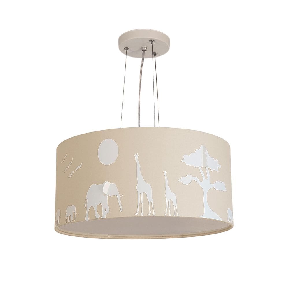 Lustre Pendente Safari Savana Cúpula Tecido Cru 30X15Cm